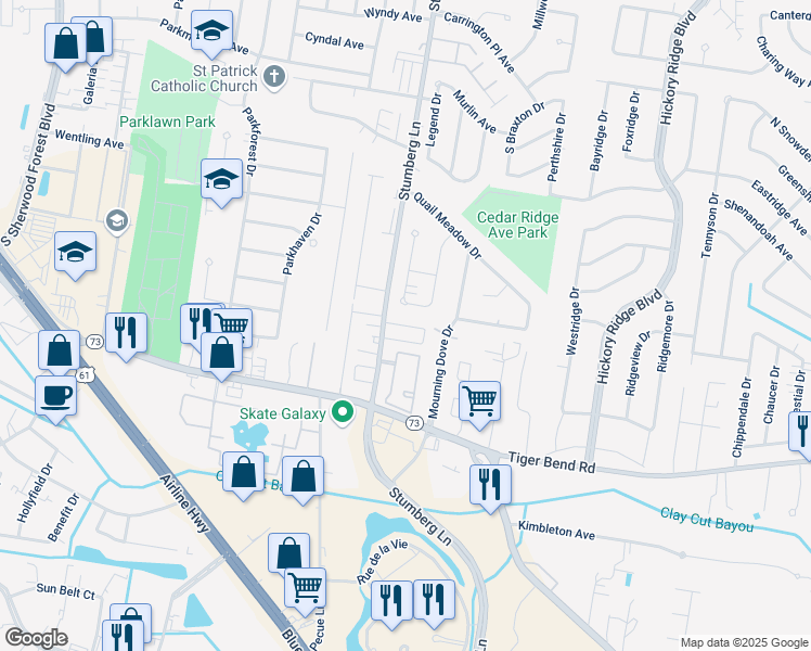 map of restaurants, bars, coffee shops, grocery stores, and more near 900 North 49th Street in Baton Rouge