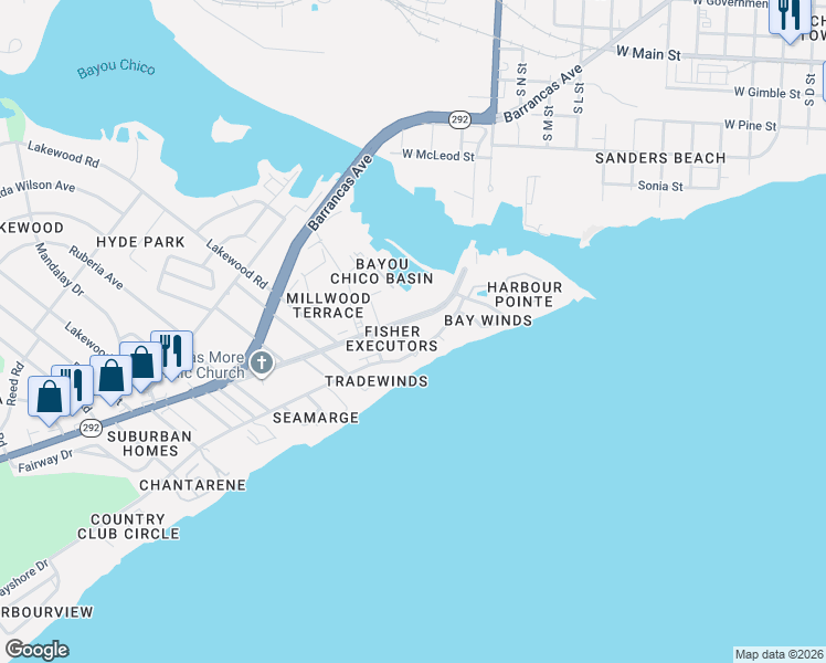 map of restaurants, bars, coffee shops, grocery stores, and more near 116 Dixon Lane in Pensacola