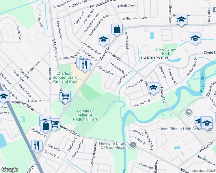 map of restaurants, bars, coffee shops, grocery stores, and more near 4848 Samona Drive South in Jacksonville
