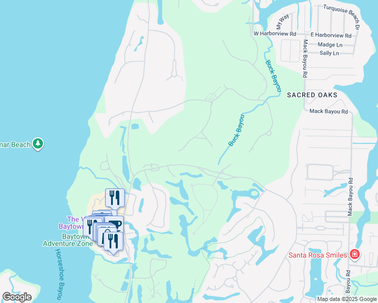 map of restaurants, bars, coffee shops, grocery stores, and more near 3411 Ravenwood Lane in Miramar Beach