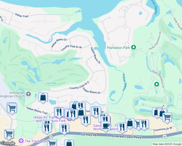 map of restaurants, bars, coffee shops, grocery stores, and more near 51 Country Club Drive East in Destin