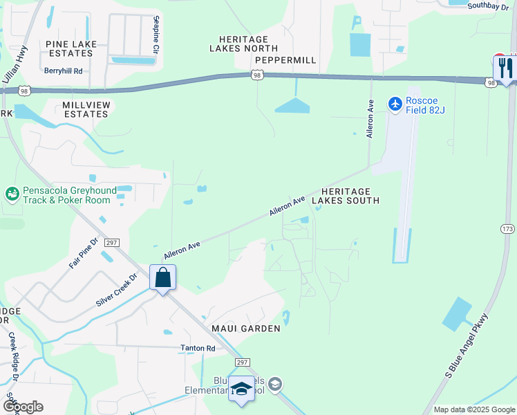 map of restaurants, bars, coffee shops, grocery stores, and more near 10109 Aileron Avenue in Pensacola