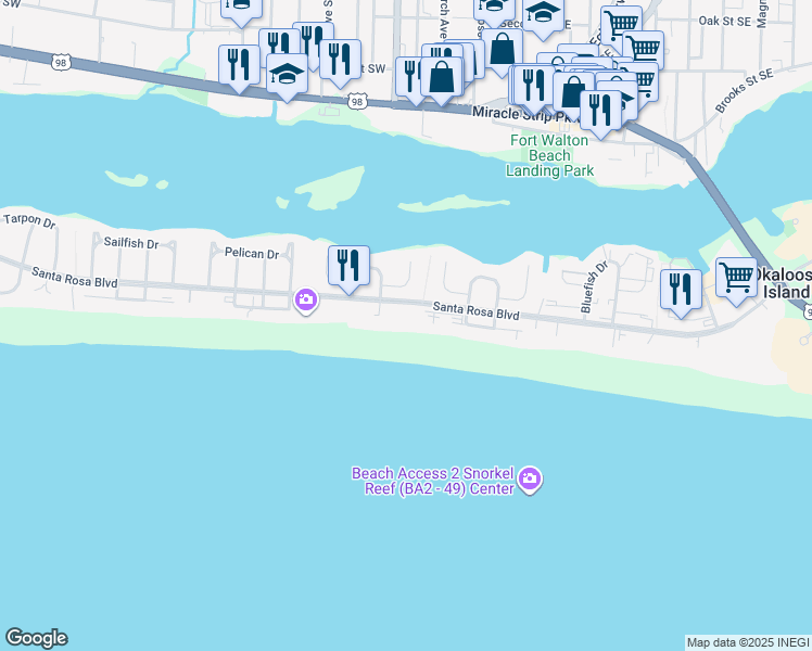 map of restaurants, bars, coffee shops, grocery stores, and more near 554 Coral Court in Fort Walton Beach