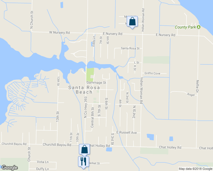 map of restaurants, bars, coffee shops, grocery stores, and more near 83 6th Street in Santa Rosa Beach