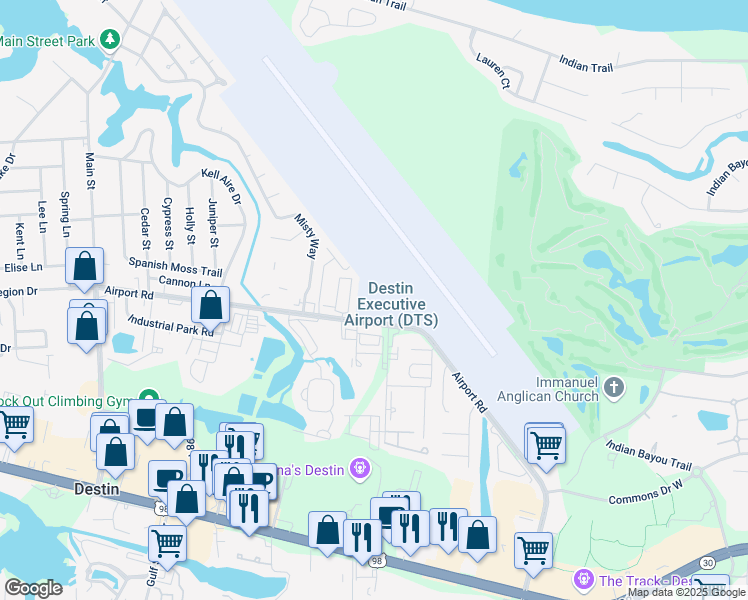 map of restaurants, bars, coffee shops, grocery stores, and more near 1001 Airport Road in Destin