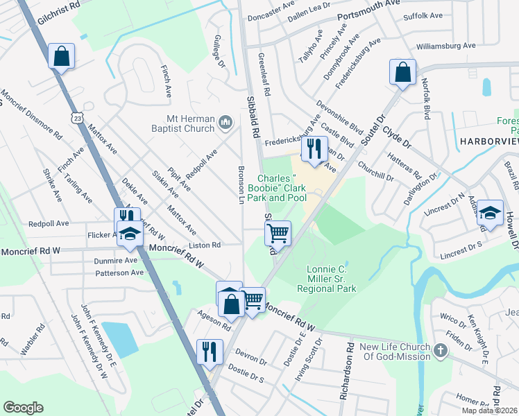 map of restaurants, bars, coffee shops, grocery stores, and more near 5427 Linda Lane in Jacksonville