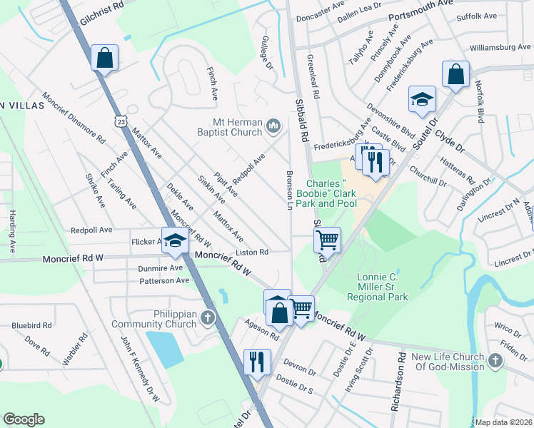map of restaurants, bars, coffee shops, grocery stores, and more near 7825 Pipit Avenue in Jacksonville