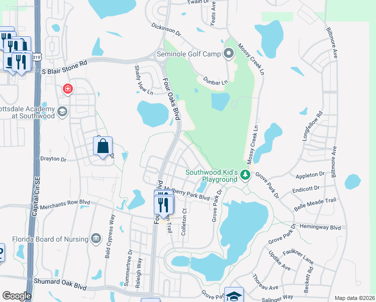 map of restaurants, bars, coffee shops, grocery stores, and more near 3156 Iberville Way in Tallahassee