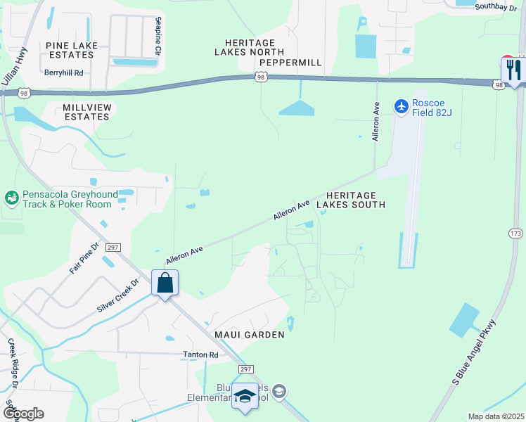 map of restaurants, bars, coffee shops, grocery stores, and more near 10109 Aileron Avenue in Pensacola