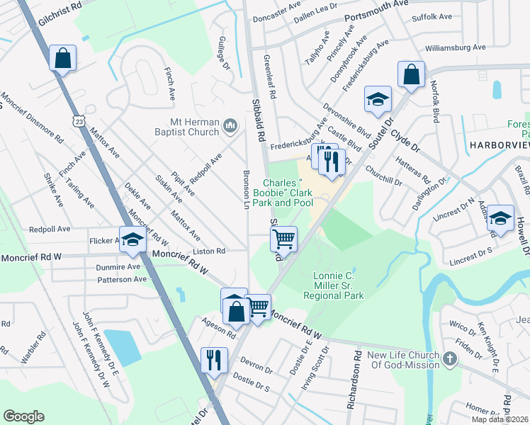 map of restaurants, bars, coffee shops, grocery stores, and more near 5427 Linda Lane in Jacksonville