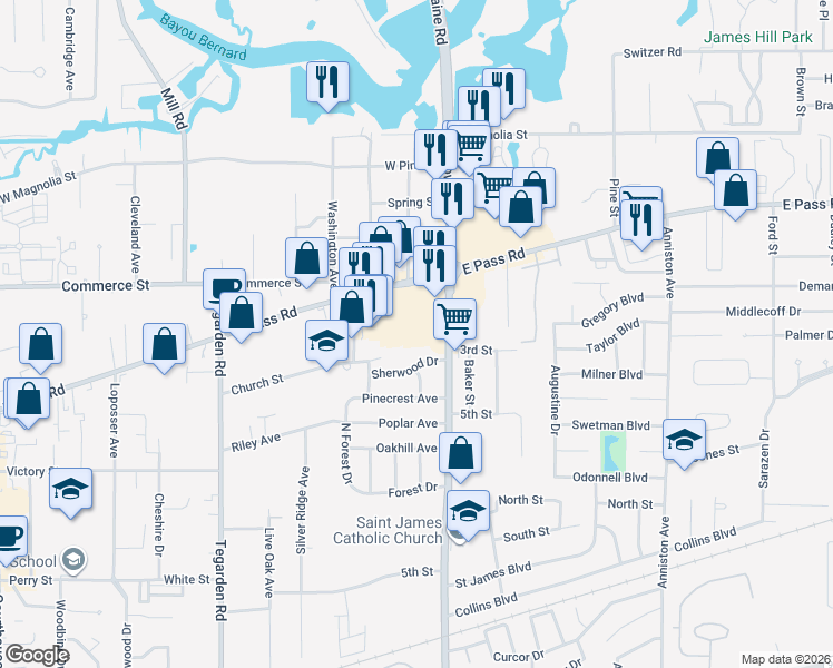 map of restaurants, bars, coffee shops, grocery stores, and more near 1322 Sherwood Dr in Gulfport