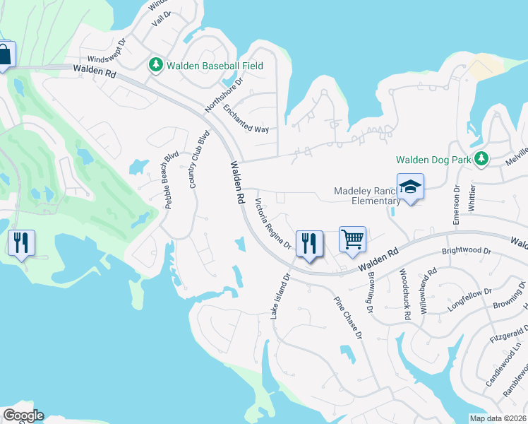 map of restaurants, bars, coffee shops, grocery stores, and more near 13018 Walden Road in Montgomery