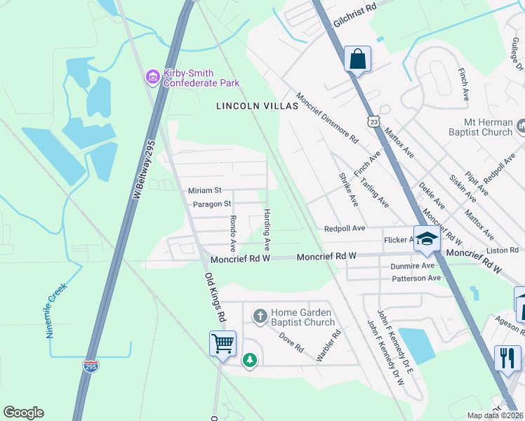 map of restaurants, bars, coffee shops, grocery stores, and more near 6419 Coolidge Street in Jacksonville
