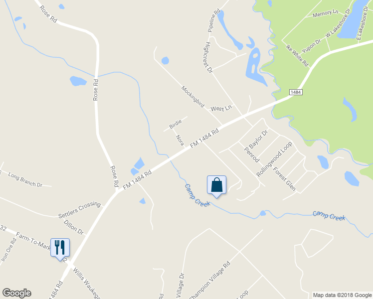 map of restaurants, bars, coffee shops, grocery stores, and more near 18150 Farm-To-Market Road 1484 in Conroe