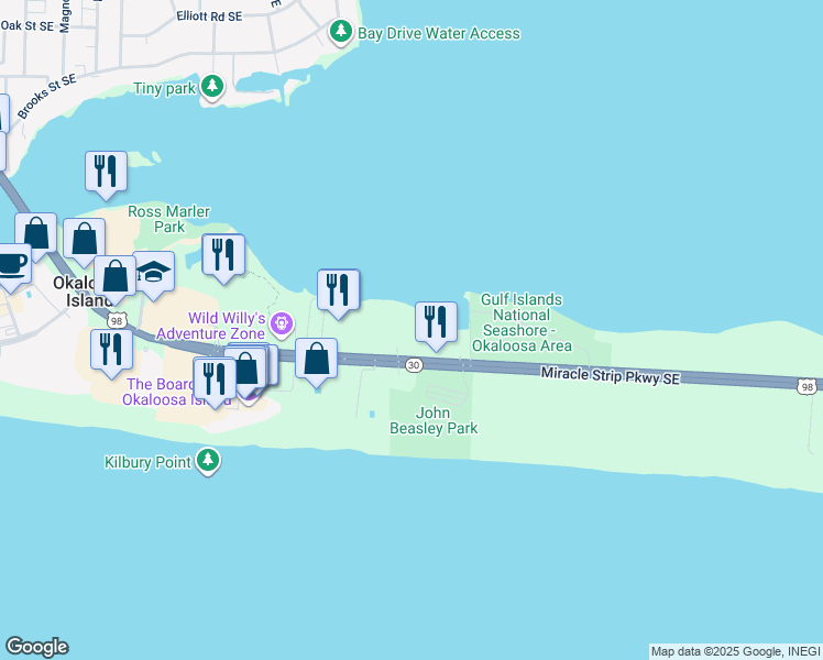 map of restaurants, bars, coffee shops, grocery stores, and more near 1330 Miracle Strip Parkway Southeast in Fort Walton Beach