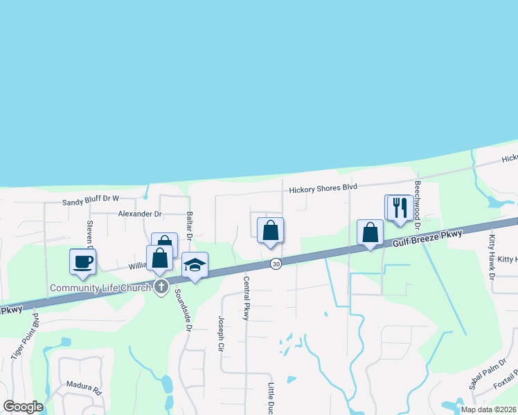 map of restaurants, bars, coffee shops, grocery stores, and more near 4352 Catawba Drive in Gulf Breeze