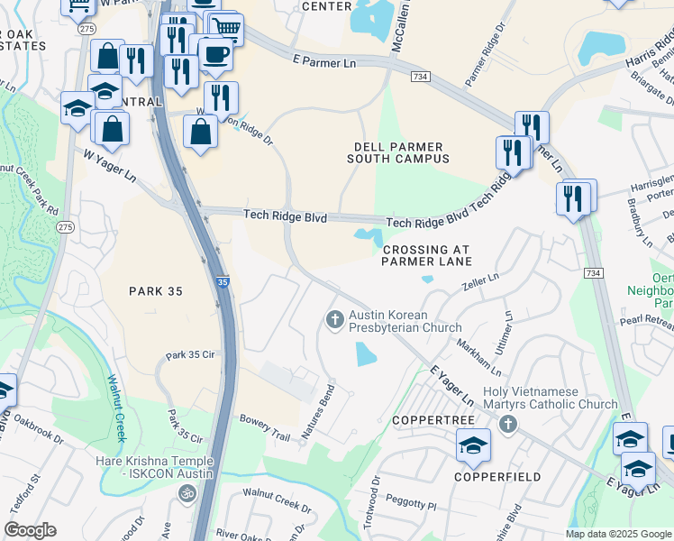 map of restaurants, bars, coffee shops, grocery stores, and more near 400 East Yager Lane in Austin