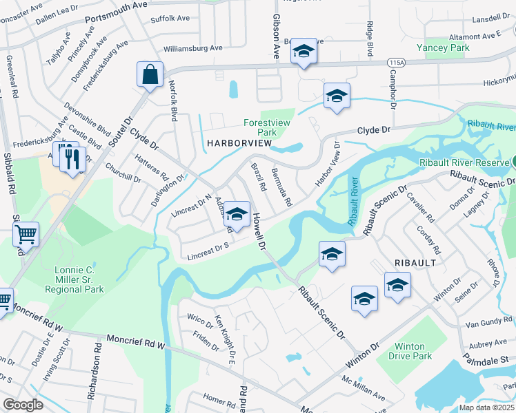 map of restaurants, bars, coffee shops, grocery stores, and more near 8545 Brazil Road in Jacksonville