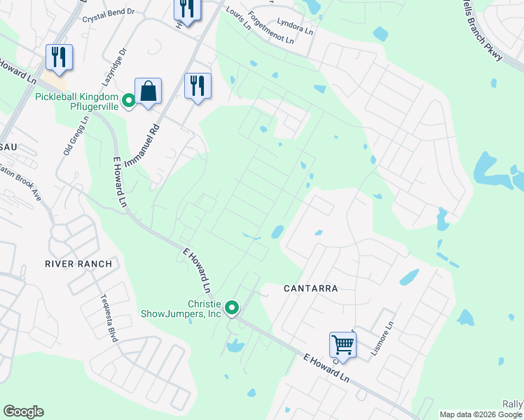 map of restaurants, bars, coffee shops, grocery stores, and more near 2901 Crystal Bend Drive in Pflugerville
