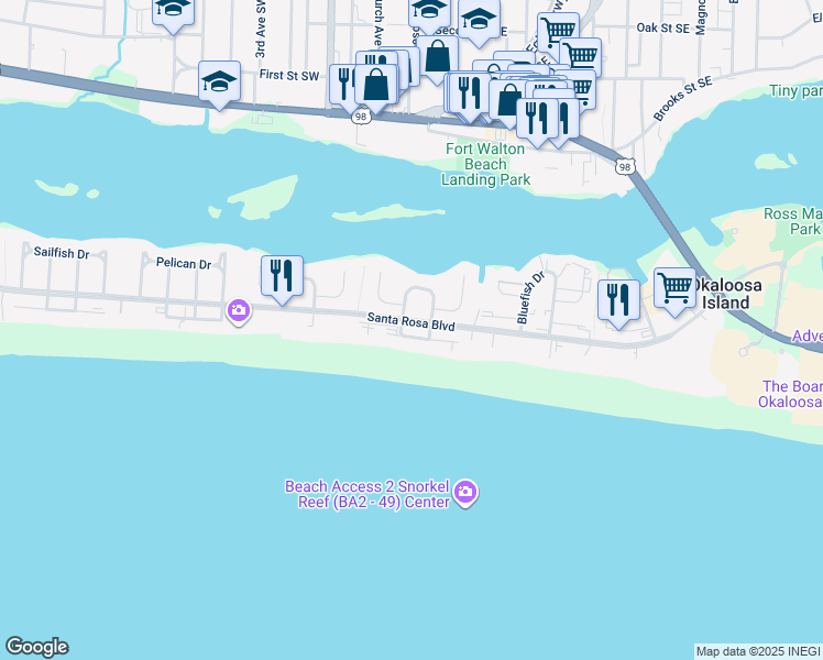 map of restaurants, bars, coffee shops, grocery stores, and more near 447 Caviar Drive in Fort Walton Beach