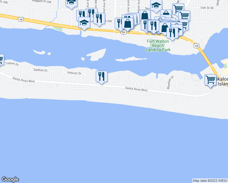 map of restaurants, bars, coffee shops, grocery stores, and more near 503 Dory Avenue in Fort Walton Beach
