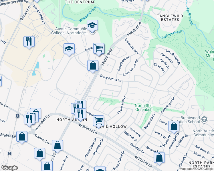 map of restaurants, bars, coffee shops, grocery stores, and more near 1907 Gracy Farms Lane in Austin