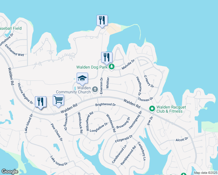 map of restaurants, bars, coffee shops, grocery stores, and more near 12724 Thoreau Drive in Montgomery