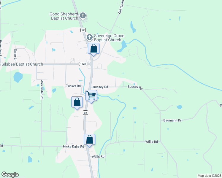 map of restaurants, bars, coffee shops, grocery stores, and more near Bussey Rd in Silsbee
