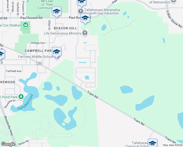 map of restaurants, bars, coffee shops, grocery stores, and more near 600 Brooke Hampton Drive in Tallahassee