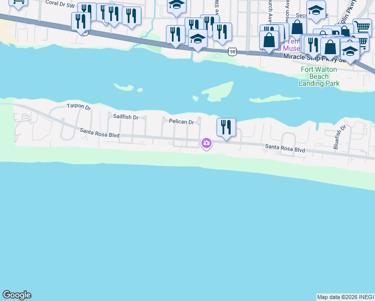 map of restaurants, bars, coffee shops, grocery stores, and more near 667 Nautilus Court in Fort Walton Beach