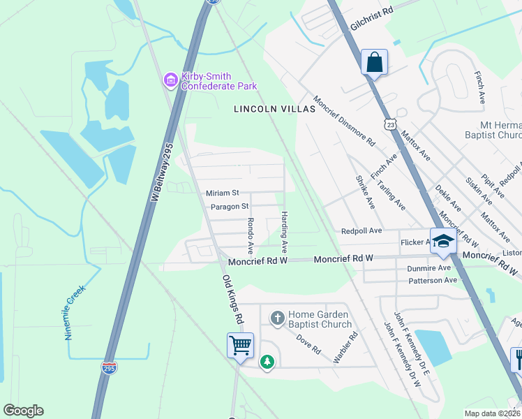 map of restaurants, bars, coffee shops, grocery stores, and more near 8015 Rondo Avenue in Jacksonville
