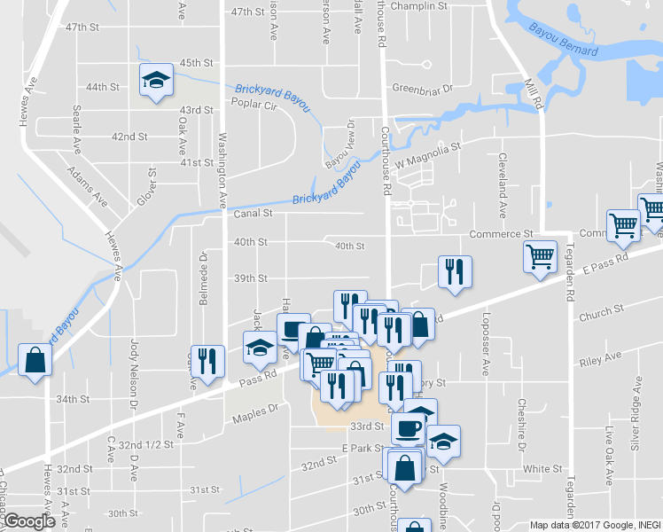 map of restaurants, bars, coffee shops, grocery stores, and more near in Gulfport