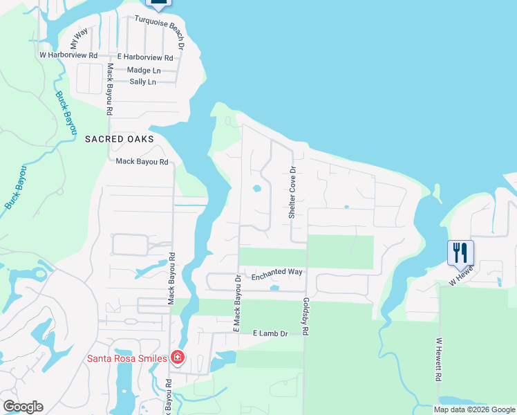 map of restaurants, bars, coffee shops, grocery stores, and more near 253 Pelican Bay Drive in Santa Rosa Beach