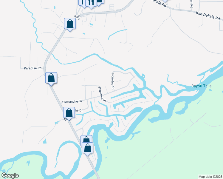 map of restaurants, bars, coffee shops, grocery stores, and more near 15003 Ponotoc Drive in Kiln