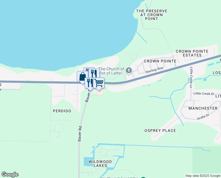 map of restaurants, bars, coffee shops, grocery stores, and more near 12093 Lillian Highway in Pensacola
