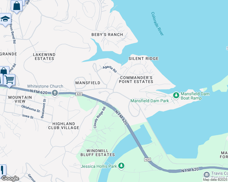 map of restaurants, bars, coffee shops, grocery stores, and more near 4370 Mansfield Dam Road in Austin