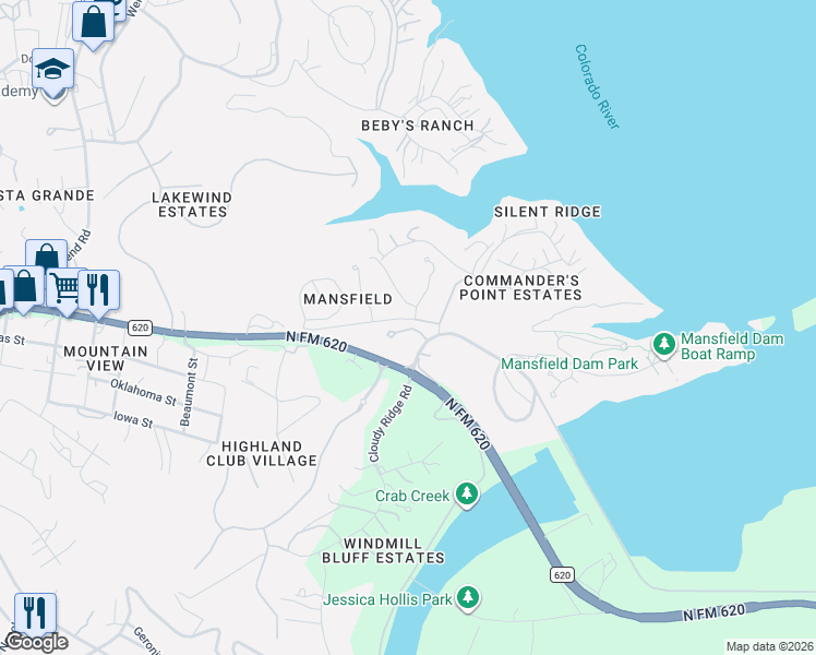 map of restaurants, bars, coffee shops, grocery stores, and more near 14604 Mansfield Dam Court in Austin