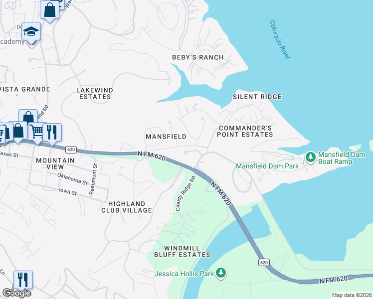 map of restaurants, bars, coffee shops, grocery stores, and more near 14604 Mansfield Dam Court in Austin