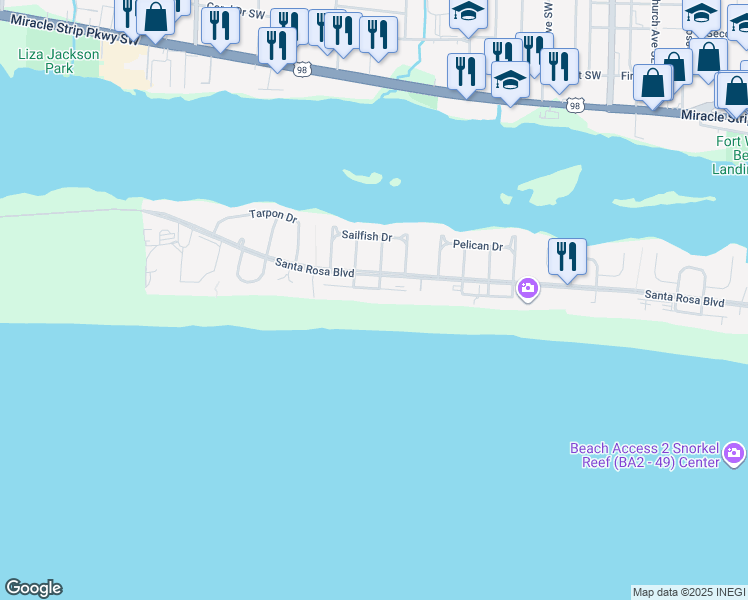 map of restaurants, bars, coffee shops, grocery stores, and more near 777 Sundial Court in Fort Walton Beach
