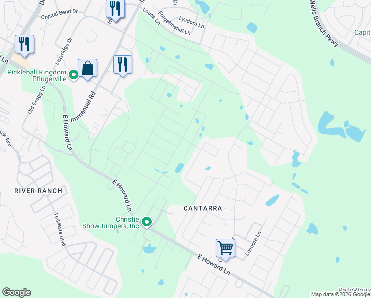 map of restaurants, bars, coffee shops, grocery stores, and more near 2901 Crystal Bend Drive in Pflugerville