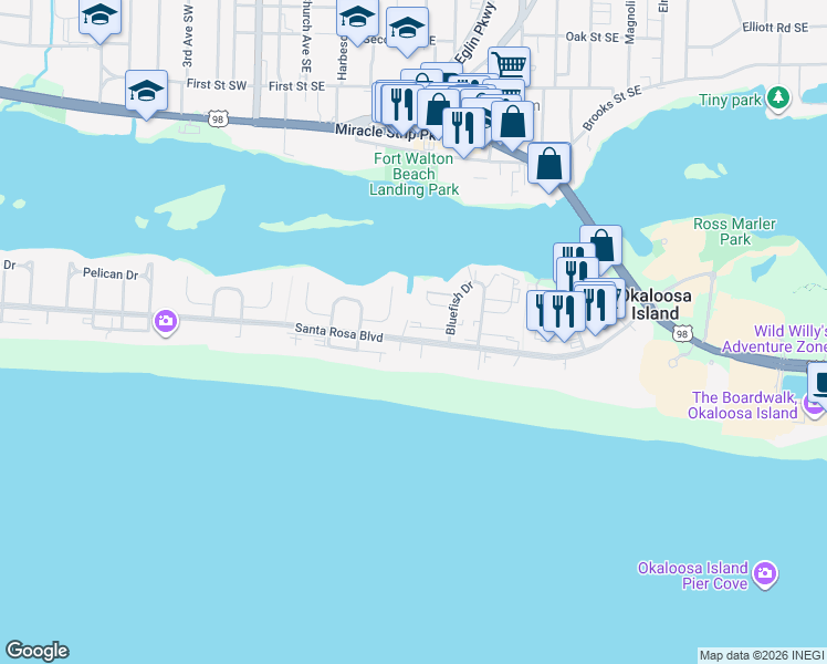 map of restaurants, bars, coffee shops, grocery stores, and more near 354 Billfish Avenue in Fort Walton Beach