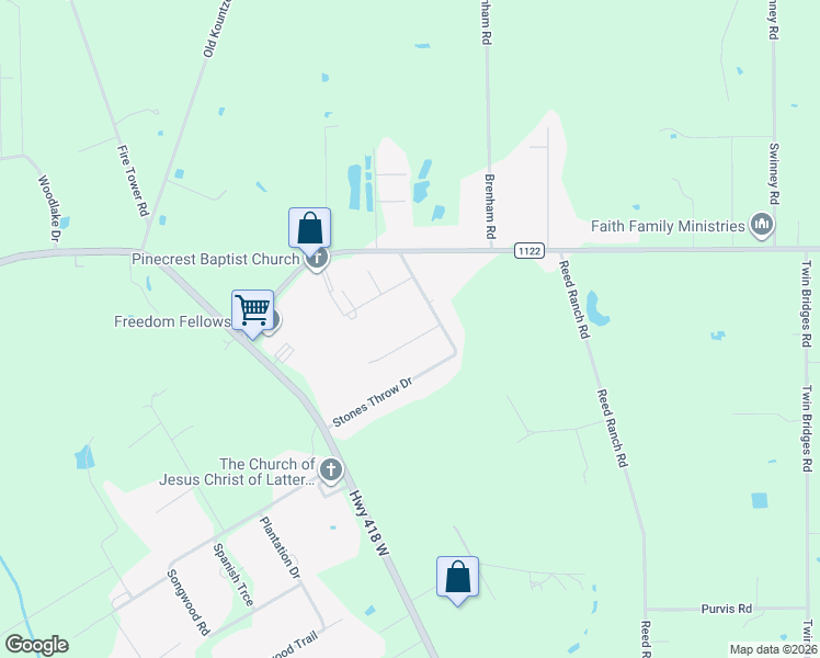 map of restaurants, bars, coffee shops, grocery stores, and more near 5801 Rocky Lane in Silsbee