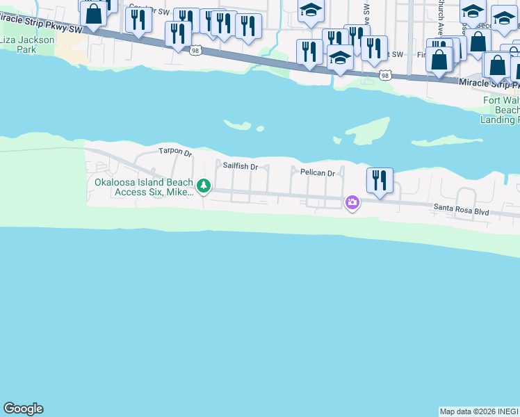 map of restaurants, bars, coffee shops, grocery stores, and more near 770 Sundial Court in Fort Walton Beach