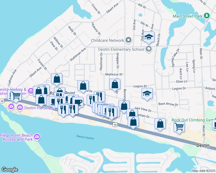 map of restaurants, bars, coffee shops, grocery stores, and more near 352 Sailfish Drive in Destin