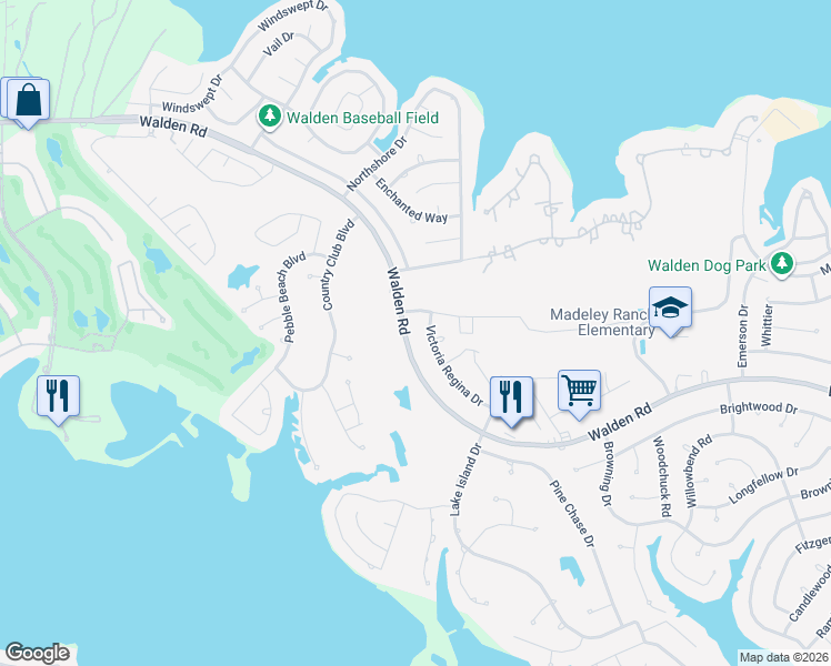 map of restaurants, bars, coffee shops, grocery stores, and more near 13046 Walden Road in Montgomery