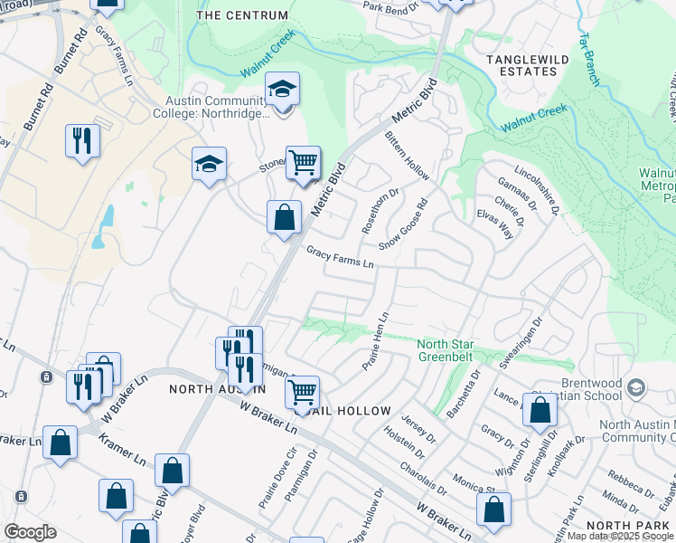 map of restaurants, bars, coffee shops, grocery stores, and more near 1907 Gracy Farms Lane in Austin