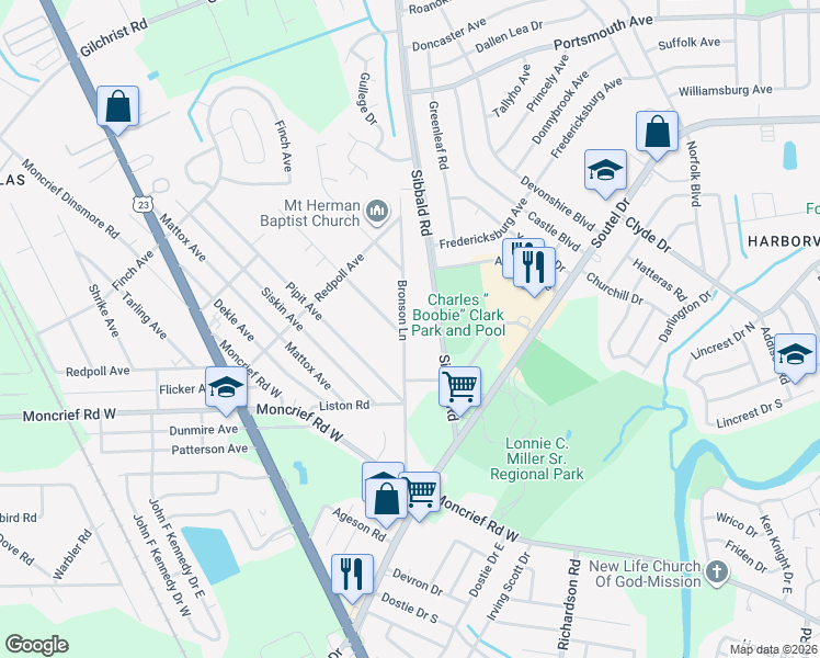 map of restaurants, bars, coffee shops, grocery stores, and more near 8690 Sibbald Road in Jacksonville