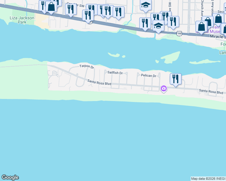 map of restaurants, bars, coffee shops, grocery stores, and more near in Okaloosa Island