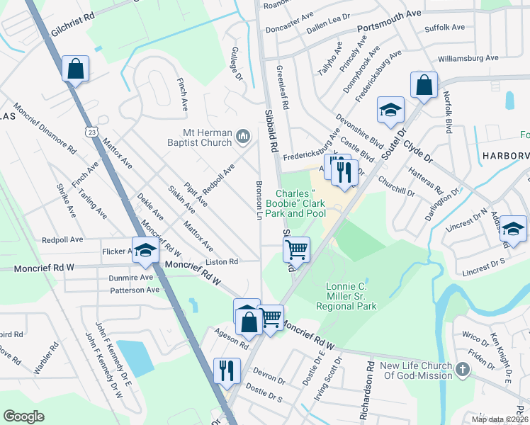 map of restaurants, bars, coffee shops, grocery stores, and more near 8690 Sibbald Road in Jacksonville