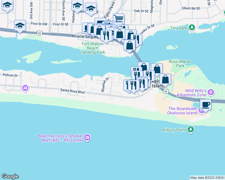 map of restaurants, bars, coffee shops, grocery stores, and more near 312 Bream Avenue in Fort Walton Beach